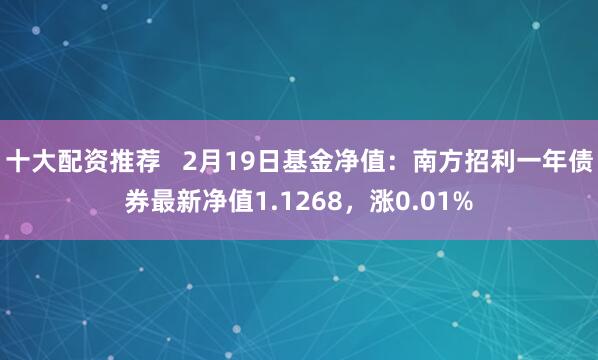 十大配资推荐   2月19日基金净值：南方招利一年债券最新净值1.1268，涨0.01%